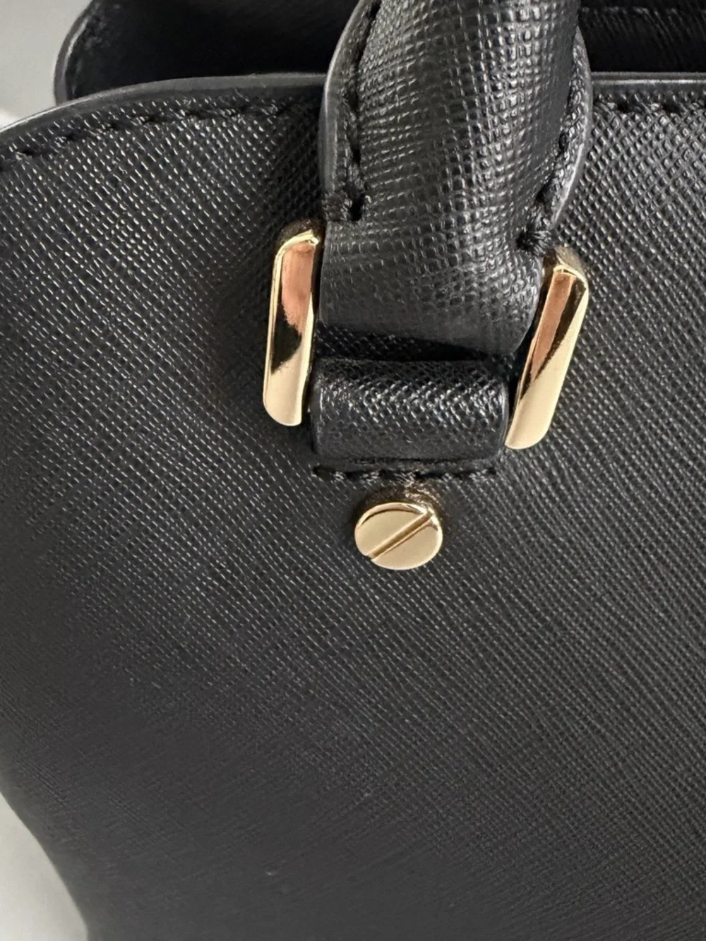 Michael Kors Small Saffiano Leather Top Handle Satchel Crossbody Bag Black Gold